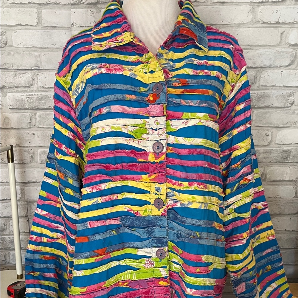 KEREN Hart vibtage retro Multicolor Striped Jacket cotton button front